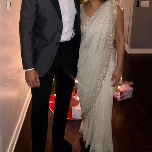 Gorgeous White embroidered Sari